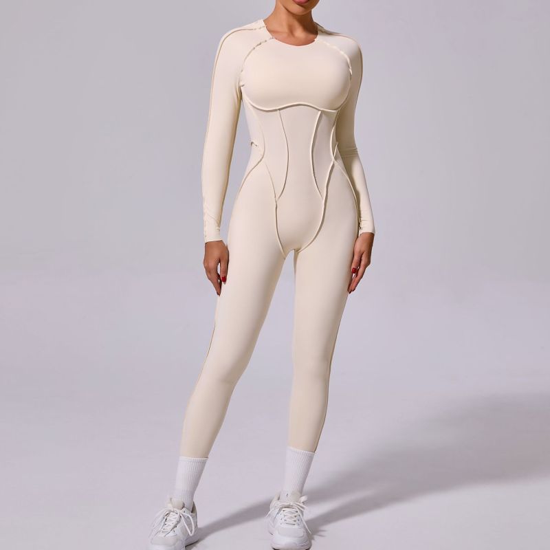 Qiusha new winter one-piece sports jumpsuit yoga suit backless tight long-sleeved trousers jumpsuit 10122