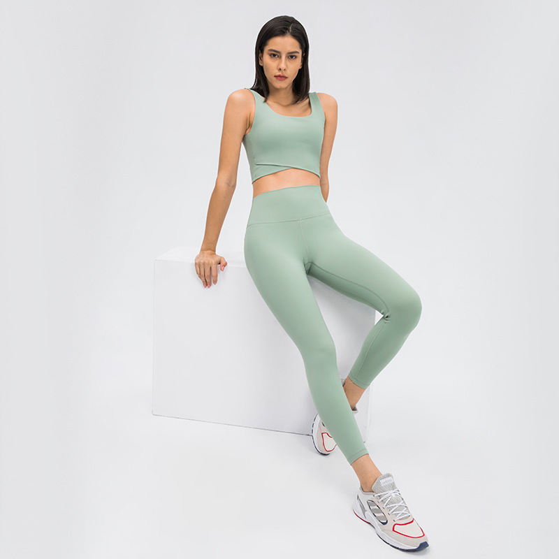 Diqian skin-friendly nude yoga pants women's high waist hip-lifting running tight stretch sports fitness pants D19037-2