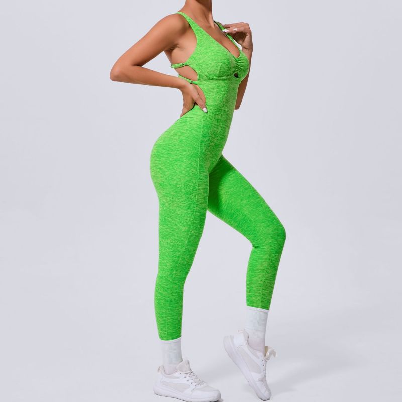 European and American cross adjustable shoulder straps one-piece yoga suit dance peach hip sports tight jumpsuit 21320