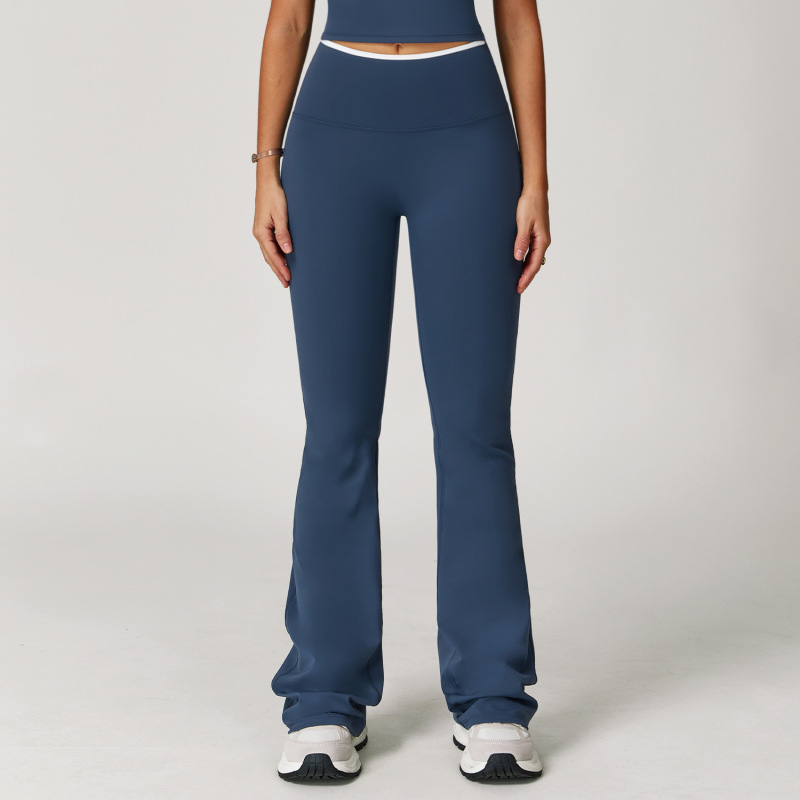 Zechuang nude sports flared pants contrast color high waist quick-drying wide-leg trousers sports running fitness flared pants 9238