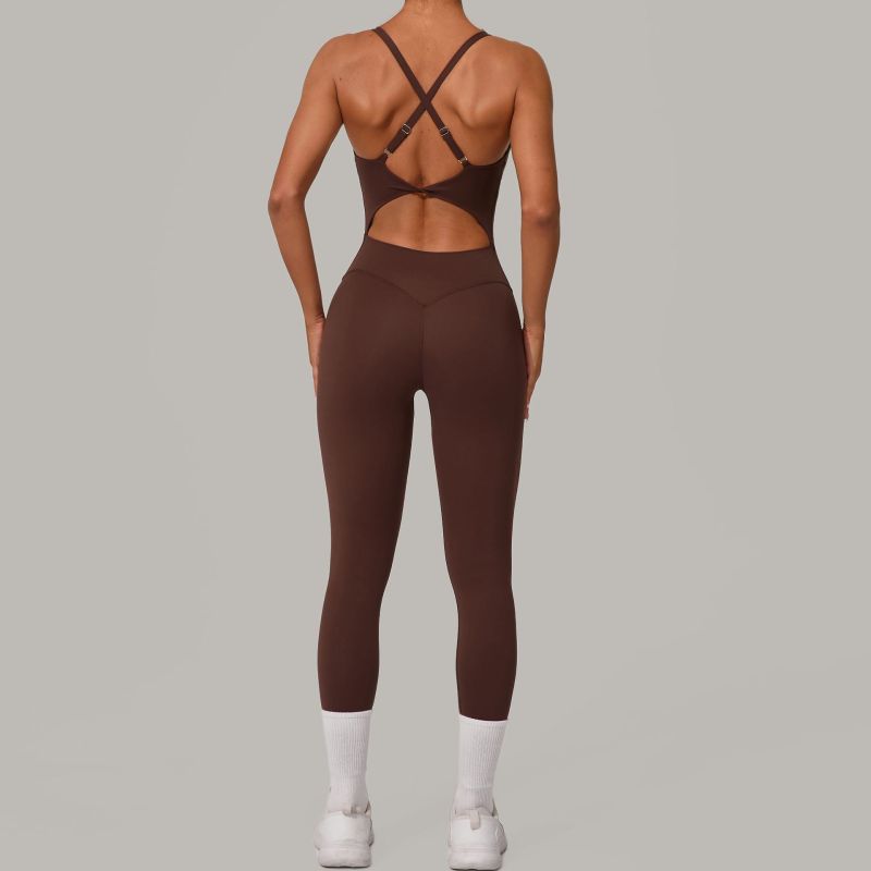 Qiusha sweetheart neck adjustable buckle jumpsuit cross waist hip lifting sports yoga tight jumpsuit 8376