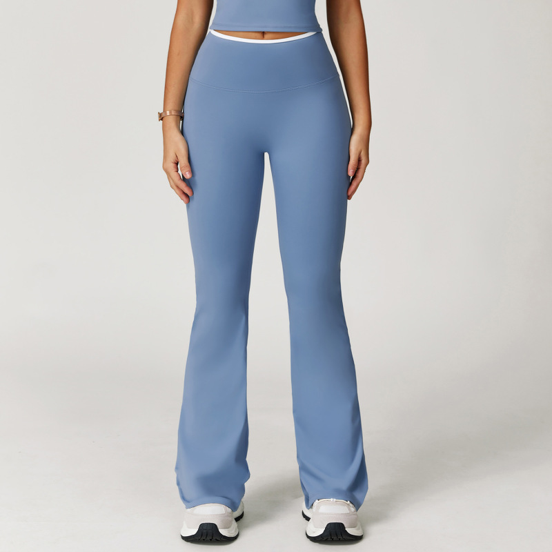 Zechuang nude sports flared pants contrast color high waist quick-drying wide-leg trousers sports running fitness flared pants 9238