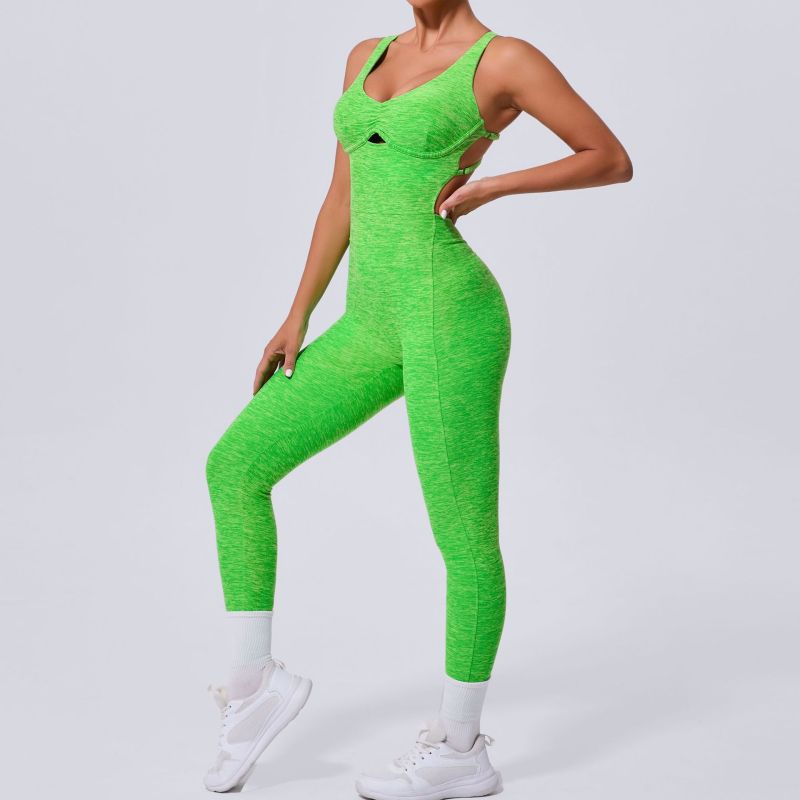 European and American cross adjustable shoulder straps one-piece yoga suit dance peach hip sports tight jumpsuit 21320
