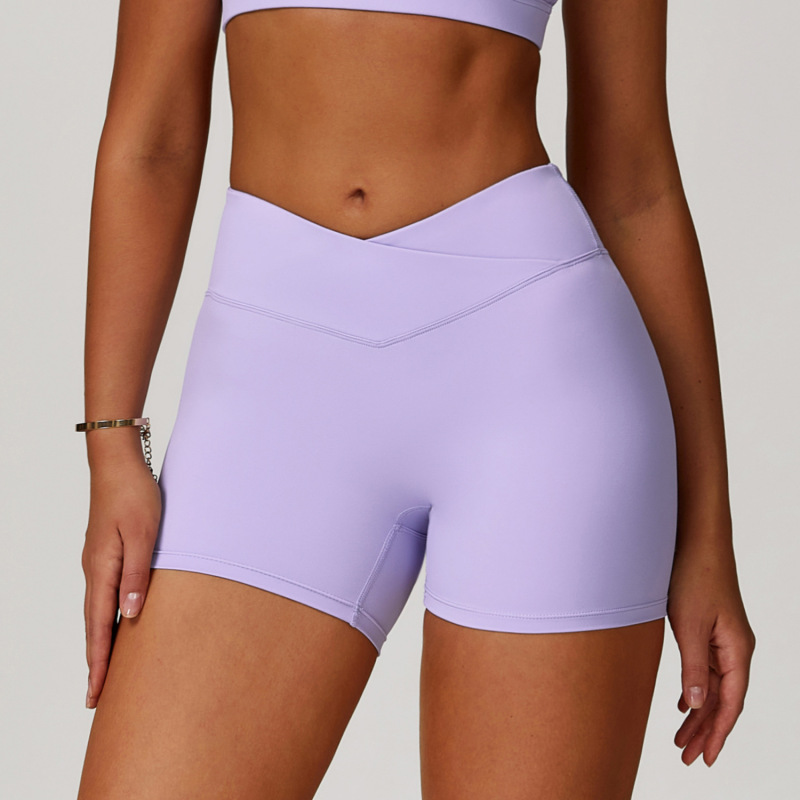 Zechuang nude cross high waist yoga shorts peach tight hip-lifting sports shorts women's outdoor fitness pants 9177