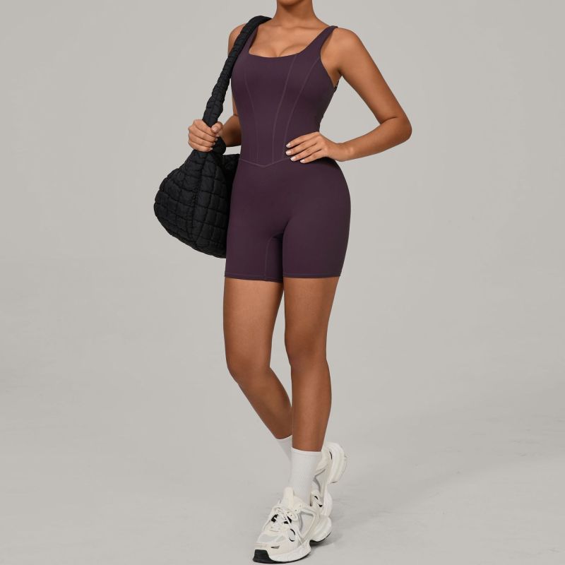 Qiusha quick-drying nude sports jumpsuit with adjustable shoulder straps fitness clothes tight back yoga clothes 1410