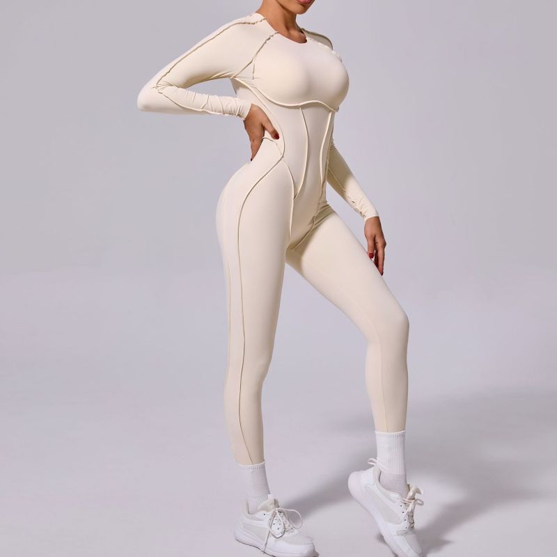 Qiusha new winter one-piece sports jumpsuit yoga suit backless tight long-sleeved trousers jumpsuit 10122