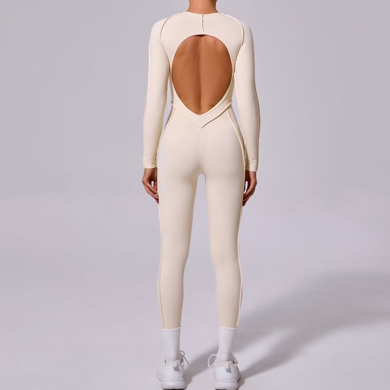 Qiusha new winter one-piece sports jumpsuit yoga suit backless tight long-sleeved trousers jumpsuit 10122