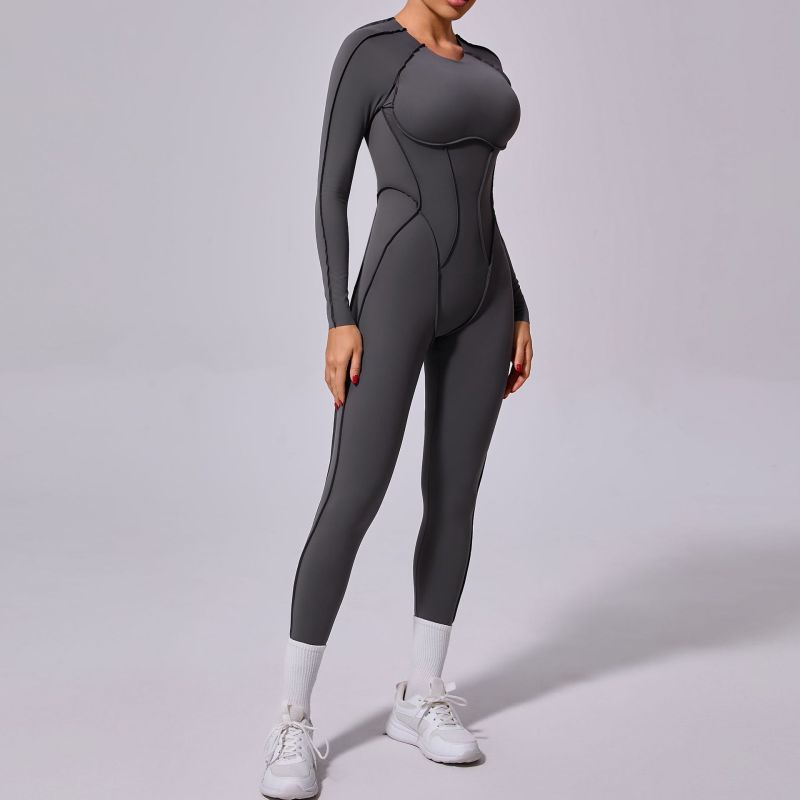 Qiusha new winter one-piece sports jumpsuit yoga suit backless tight long-sleeved trousers jumpsuit 10122