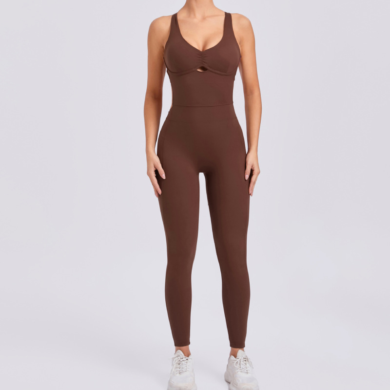 European and American cross adjustable shoulder straps one-piece yoga suit dance peach hip sports tight jumpsuit 21320