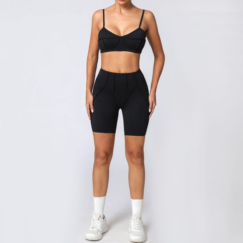European and American tight-fitting sanded yoga suit quick-drying fitness clothes summer running sports suit 86040+87652