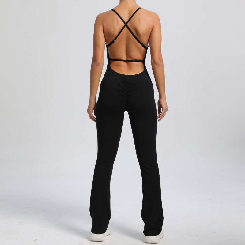 European and American adjustable shoulder straps beautiful back jumpsuit peach hip sports fitness clothes flared jumpsuit yoga suit jumpsuit