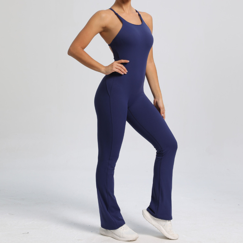 European and American adjustable shoulder straps beautiful back jumpsuit peach hip sports fitness clothes flared jumpsuit yoga suit jumpsuit