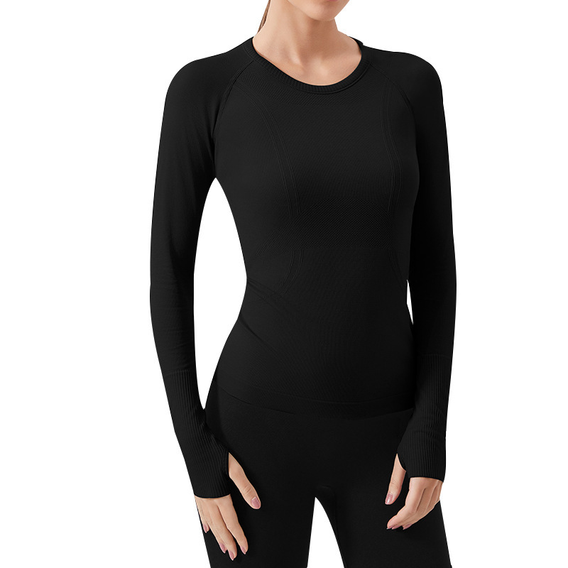 Cross-border sports long-sleeved T-shirt quick-drying fitness clothes seamless round neck slim fit all-match outdoor running yoga tops for women