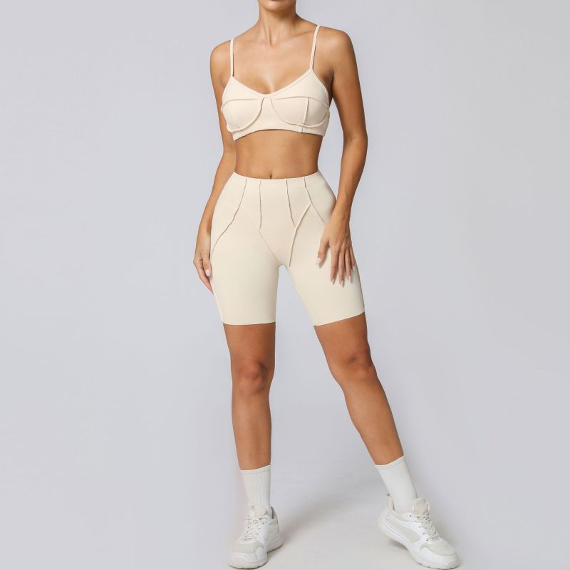 European and American tight-fitting sanded yoga suit quick-drying fitness clothes summer running sports suit 86040+87652