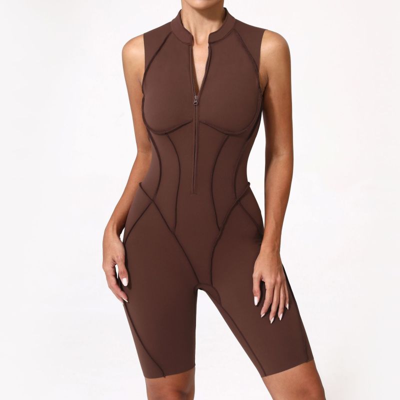 Qiusha new sanded jumpsuit hollow back zipper yoga suit sports running fitness jumpsuit 25700