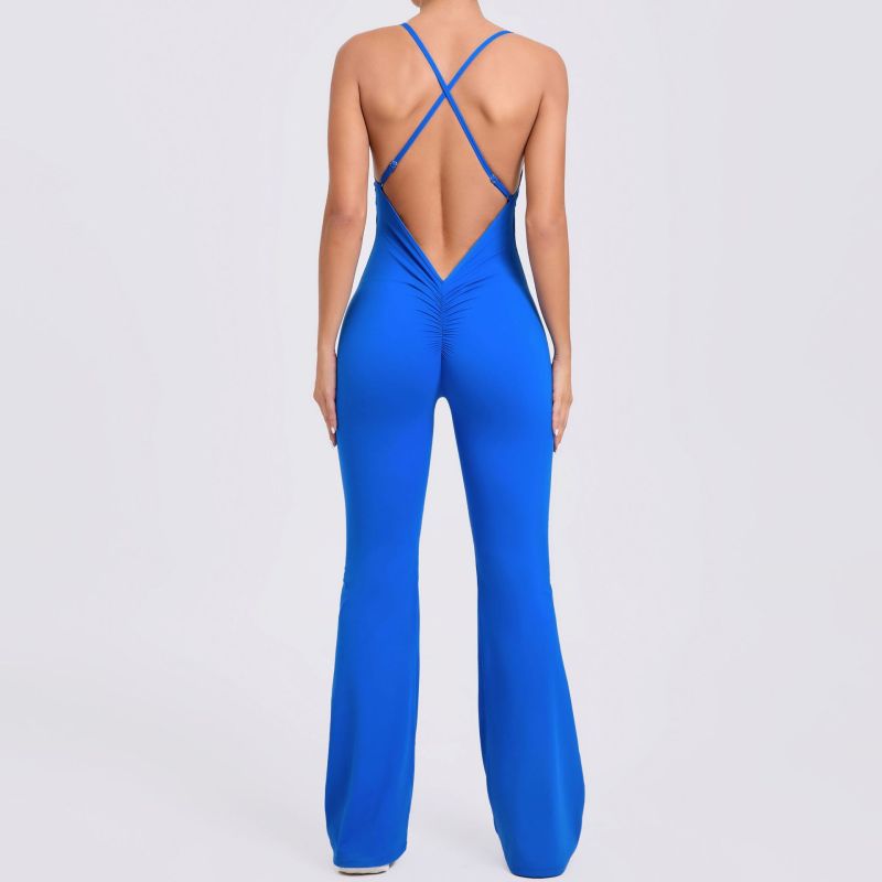 European and American adjustable shoulder strap trumpet yoga jumpsuit sports fitness hollow hip-lifting jumpsuit 44081
