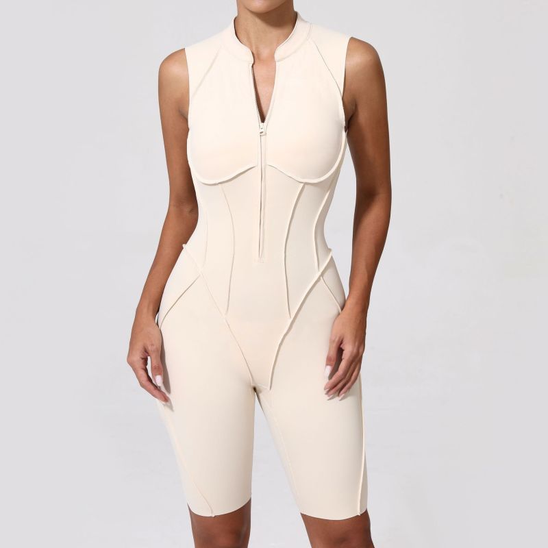 Qiusha new sanded jumpsuit hollow back zipper yoga suit sports running fitness jumpsuit 25700