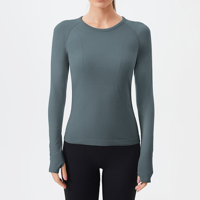 Cross-border sports long-sleeved T-shirt quick-drying fitness clothes seamless round neck slim fit all-match outdoor running yoga tops for women