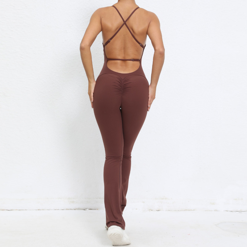 European and American adjustable shoulder straps beautiful back jumpsuit peach hip sports fitness clothes flared jumpsuit yoga suit jumpsuit