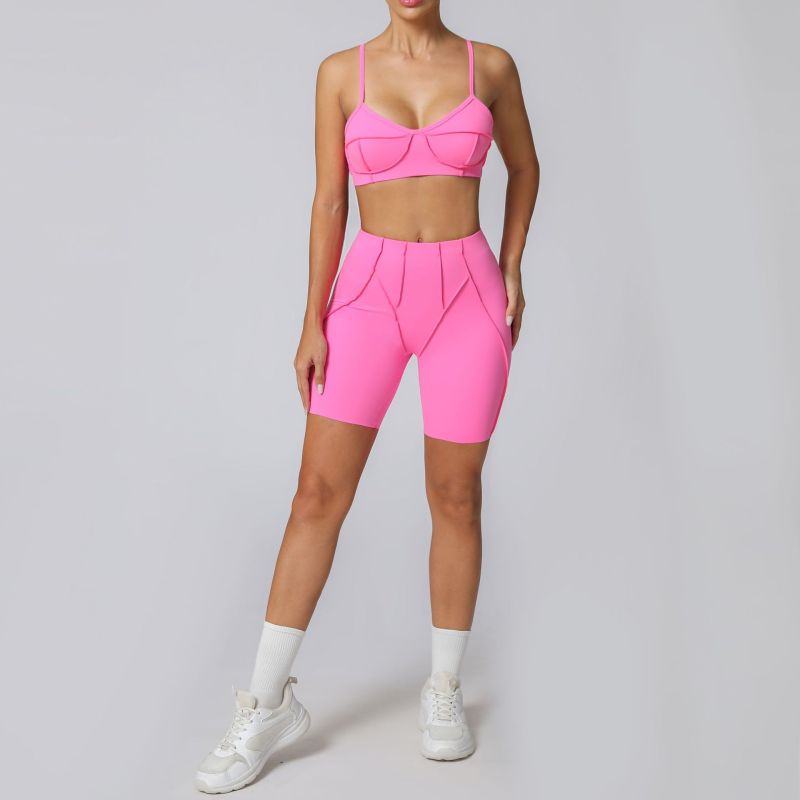 European and American tight-fitting sanded yoga suit quick-drying fitness clothes summer running sports suit 86040+87652