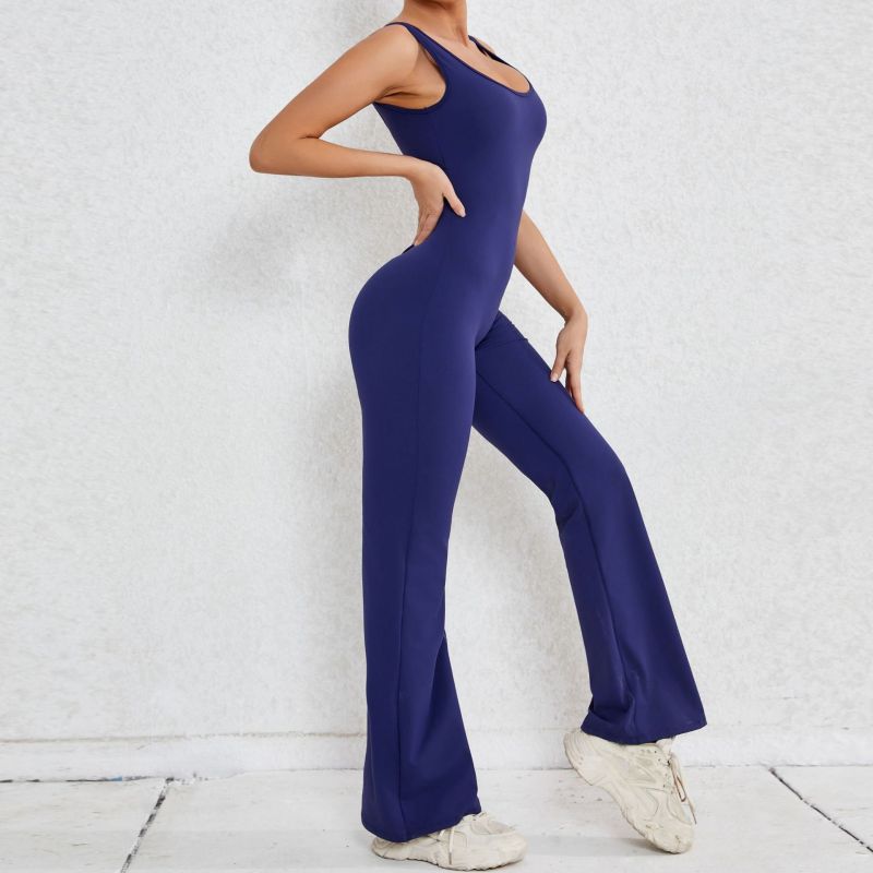 Qiusha European and American hollow back jumpsuit peach hip-lifting sports fitness clothes flared jumpsuit yoga suit jumpsuit