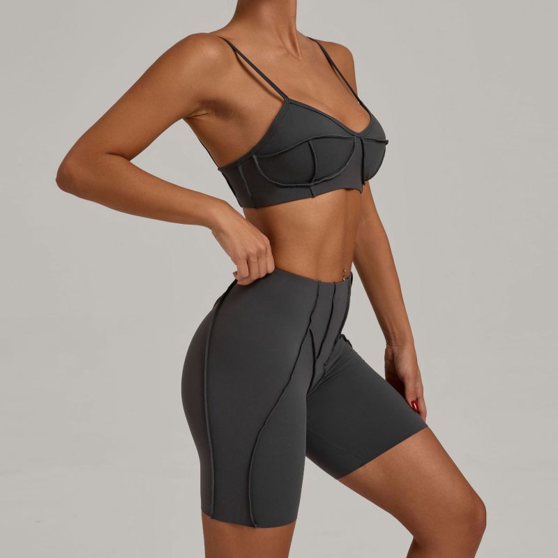 European and American tight-fitting sanded yoga suit quick-drying fitness clothes summer running sports suit 86040+87652
