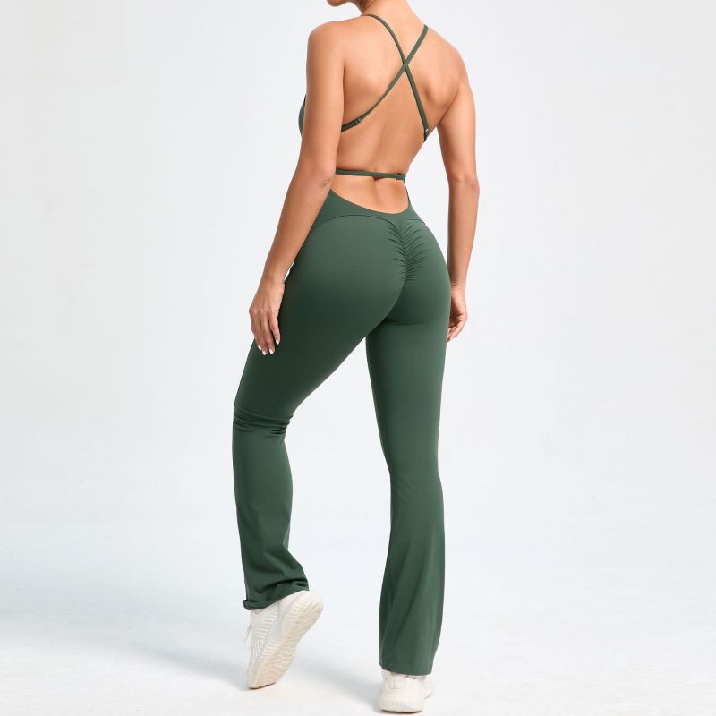 European and American adjustable shoulder straps beautiful back jumpsuit peach hip sports fitness clothes flared jumpsuit yoga suit jumpsuit