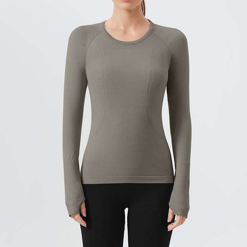 Cross-border sports long-sleeved T-shirt quick-drying fitness clothes seamless round neck slim fit all-match outdoor running yoga tops for women