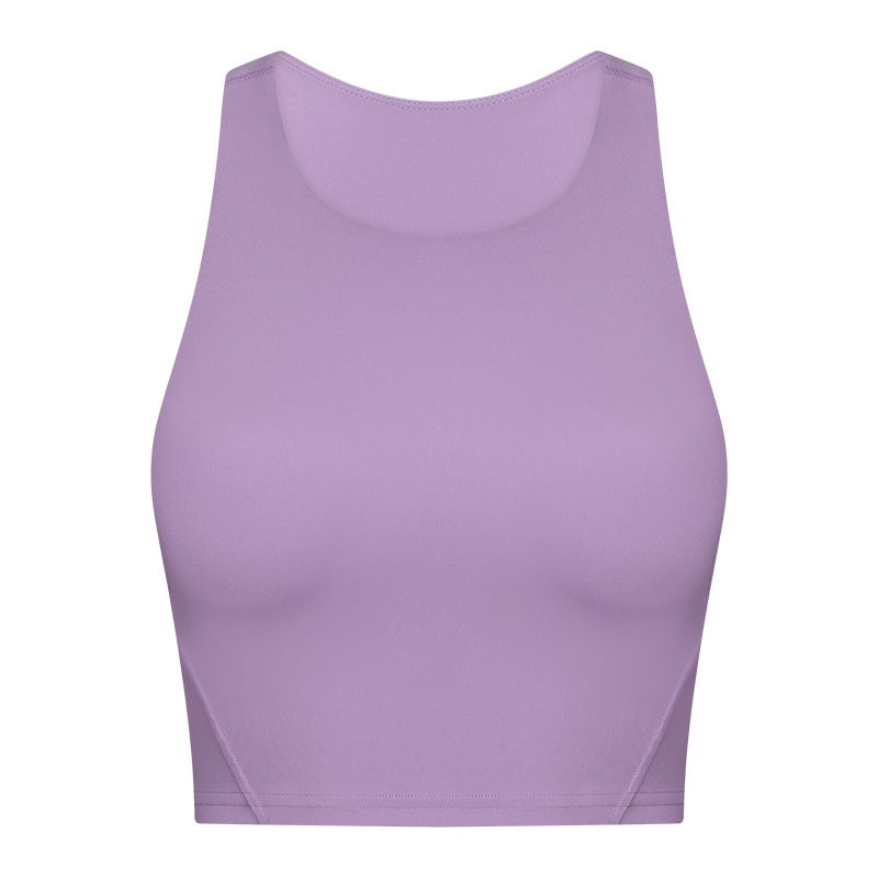 Fashionable hot-selling round neck tie chest pad yoga vest nude tight high elastic sports fitness top female DT169