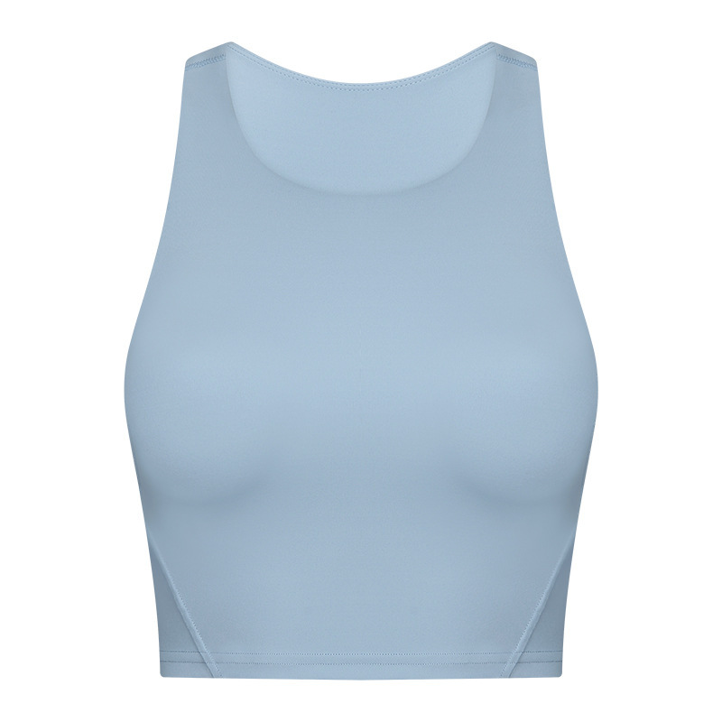 Fashionable hot-selling round neck tie chest pad yoga vest nude tight high elastic sports fitness top female DT169