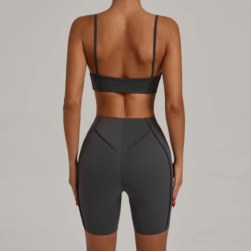 European and American tight-fitting sanded yoga suit quick-drying fitness clothes summer running sports suit 86040+87652