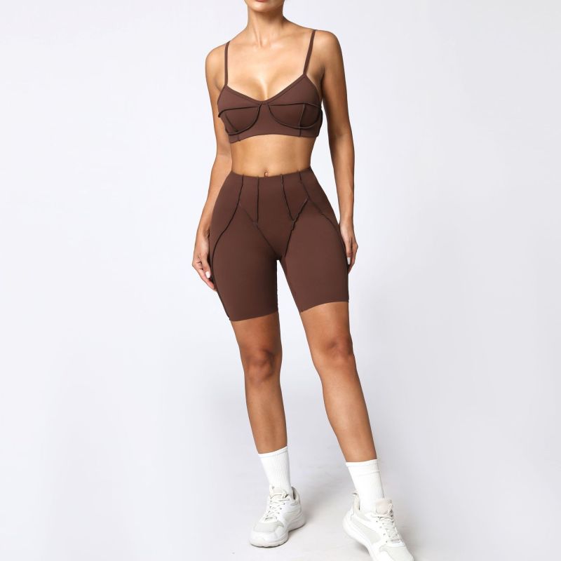European and American tight-fitting sanded yoga suit quick-drying fitness clothes summer running sports suit 86040+87652