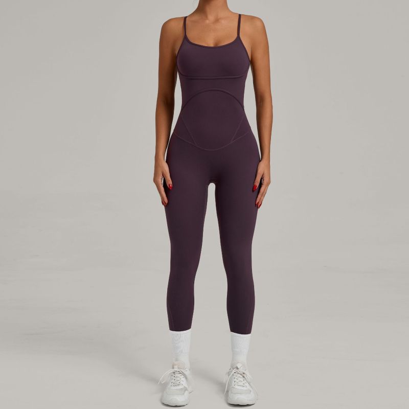 European and American cross adjustable shoulder straps hip lifting tight one-piece yoga suit running sports one-piece fitness suit 0012