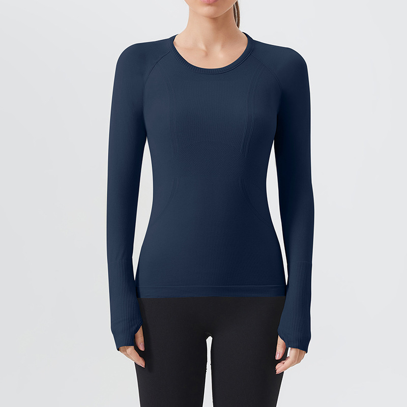 Cross-border sports long-sleeved T-shirt quick-drying fitness clothes seamless round neck slim fit all-match outdoor running yoga tops for women