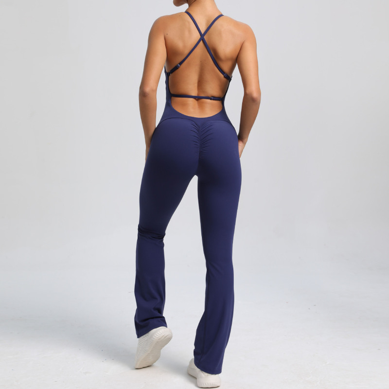 European and American adjustable shoulder straps beautiful back jumpsuit peach hip sports fitness clothes flared jumpsuit yoga suit jumpsuit