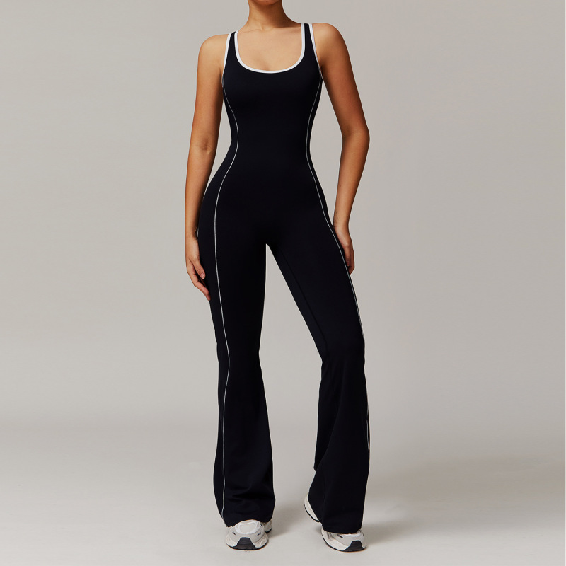 Zechuang hollow back yoga suit dance sports jumpsuit hip-lifting pleated flared jumpsuit yoga suit 5009