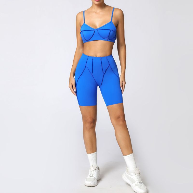 European and American tight-fitting sanded yoga suit quick-drying fitness clothes summer running sports suit 86040+87652