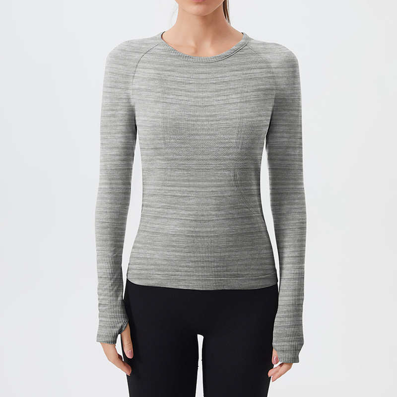 Cross-border sports long-sleeved T-shirt quick-drying fitness clothes seamless round neck slim fit all-match outdoor running yoga tops for women