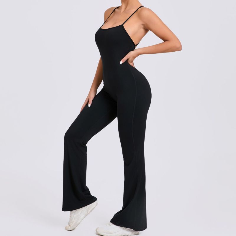European and American adjustable shoulder strap trumpet yoga jumpsuit sports fitness hollow hip-lifting jumpsuit 44081