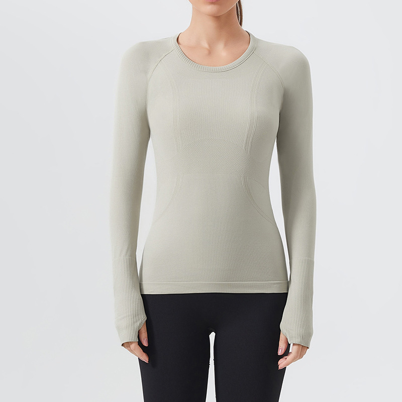 Cross-border sports long-sleeved T-shirt quick-drying fitness clothes seamless round neck slim fit all-match outdoor running yoga tops for women