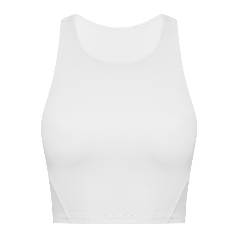 Fashionable hot-selling round neck tie chest pad yoga vest nude tight high elastic sports fitness top female DT169