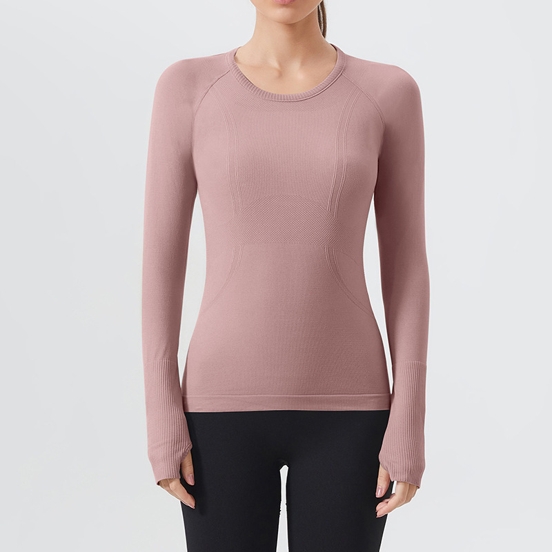 Cross-border sports long-sleeved T-shirt quick-drying fitness clothes seamless round neck slim fit all-match outdoor running yoga tops for women