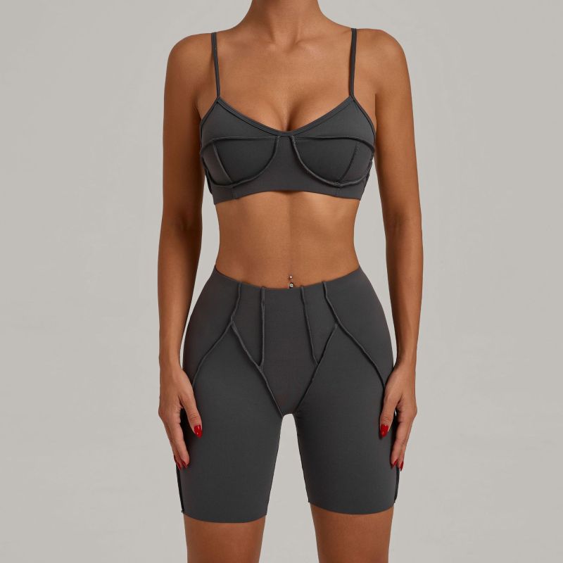 European and American tight-fitting sanded yoga suit quick-drying fitness clothes summer running sports suit 86040+87652