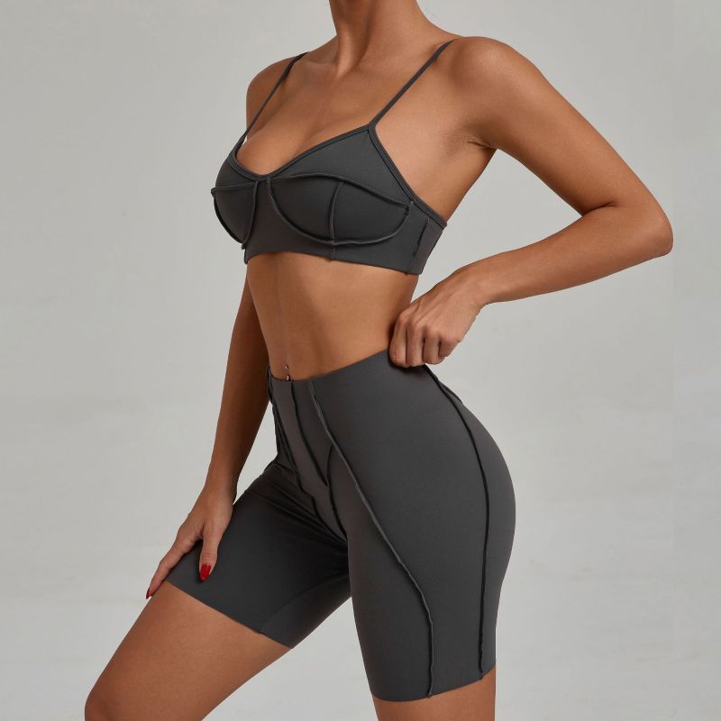 European and American tight-fitting sanded yoga suit quick-drying fitness clothes summer running sports suit 86040+87652