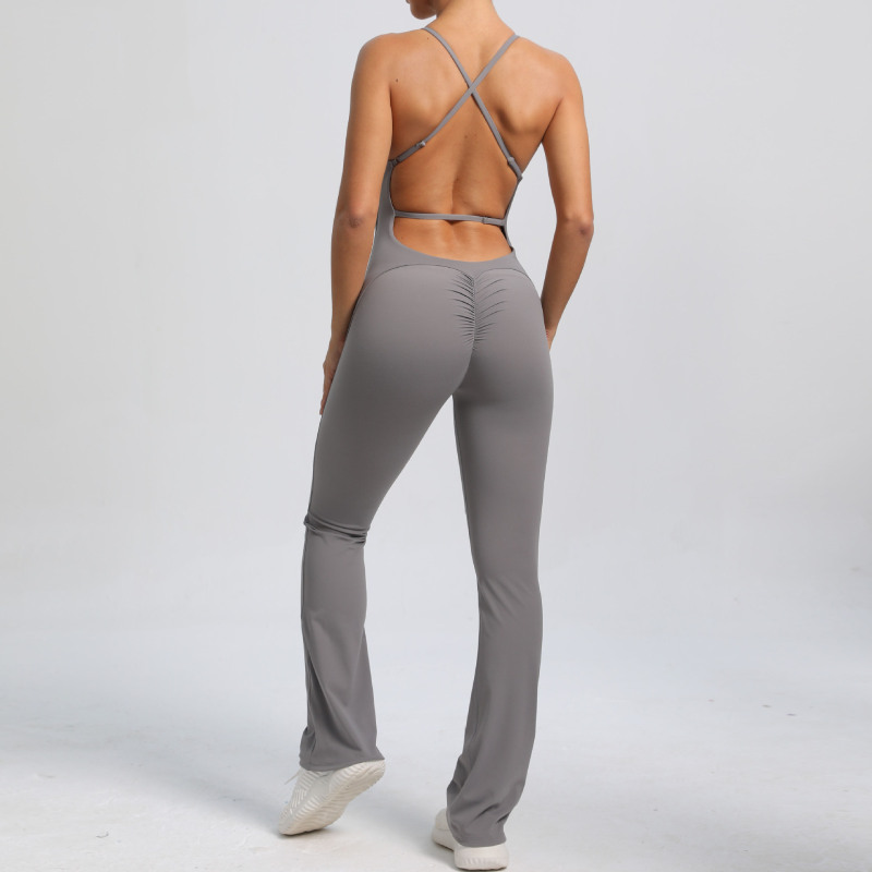 European and American adjustable shoulder straps beautiful back jumpsuit peach hip sports fitness clothes flared jumpsuit yoga suit jumpsuit
