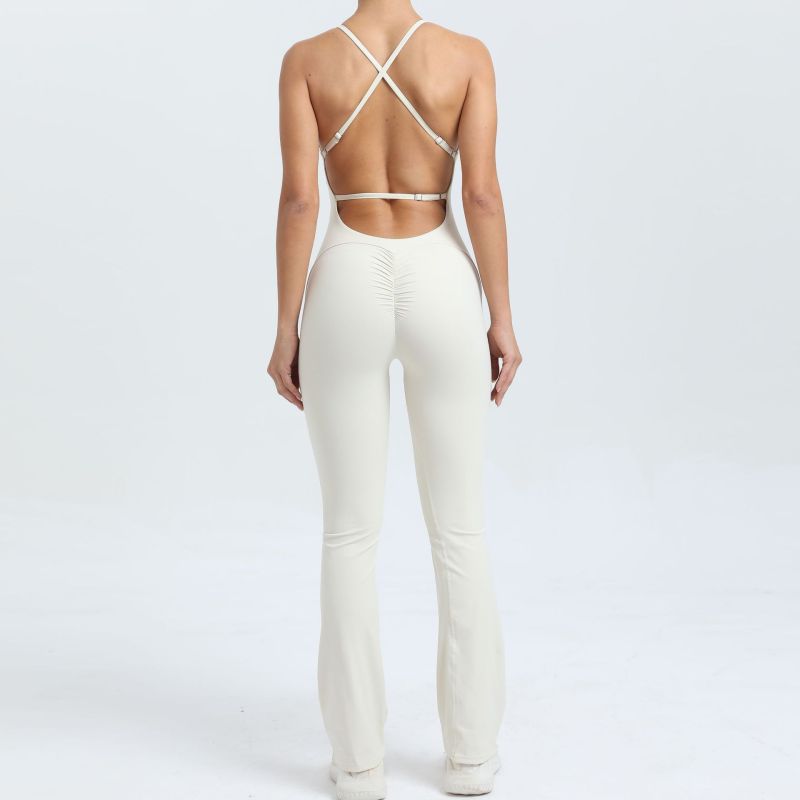 European and American adjustable shoulder straps beautiful back jumpsuit peach hip sports fitness clothes flared jumpsuit yoga suit jumpsuit