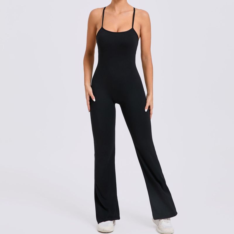 European and American adjustable shoulder strap trumpet yoga jumpsuit sports fitness hollow hip-lifting jumpsuit 44081