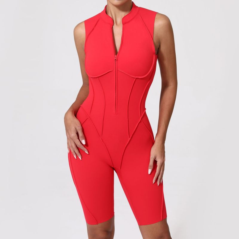 Qiusha new sanded jumpsuit hollow back zipper yoga suit sports running fitness jumpsuit 25700