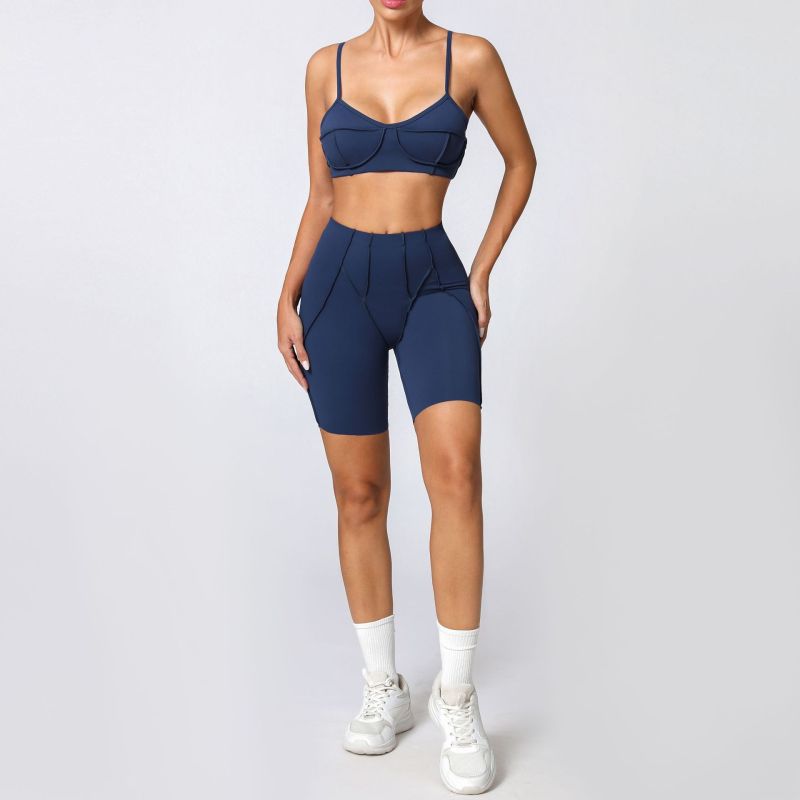 European and American tight-fitting sanded yoga suit quick-drying fitness clothes summer running sports suit 86040+87652