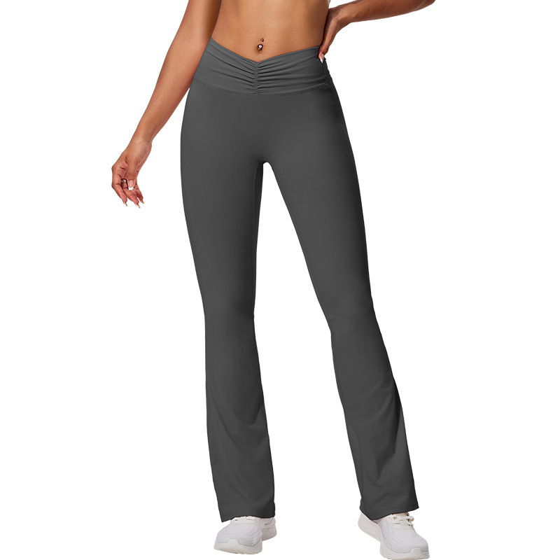 European and American cross-border V waist yoga pants fitness trousers high waist pleated hip lifting sports training running yoga flared pants
